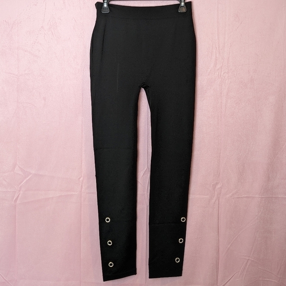 Black Plus Size Leggings with Rhinestone Grommet Detail - Picture 1 of 8